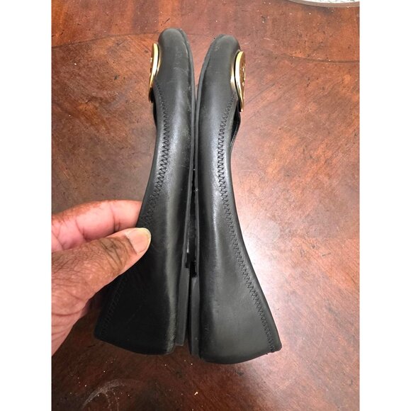 Tory Burch Black Leather Gold Logo Flats Women's Size 8 - Picture 8 of 12